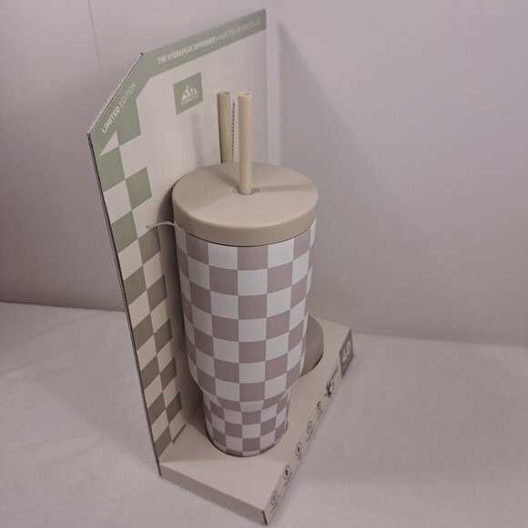 Hydrapeak Voyager 40oz Steel Tumbler Limited Edition Cream Checkered With Handle - Picture 4 of 8